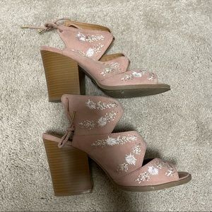 pink flower block heels